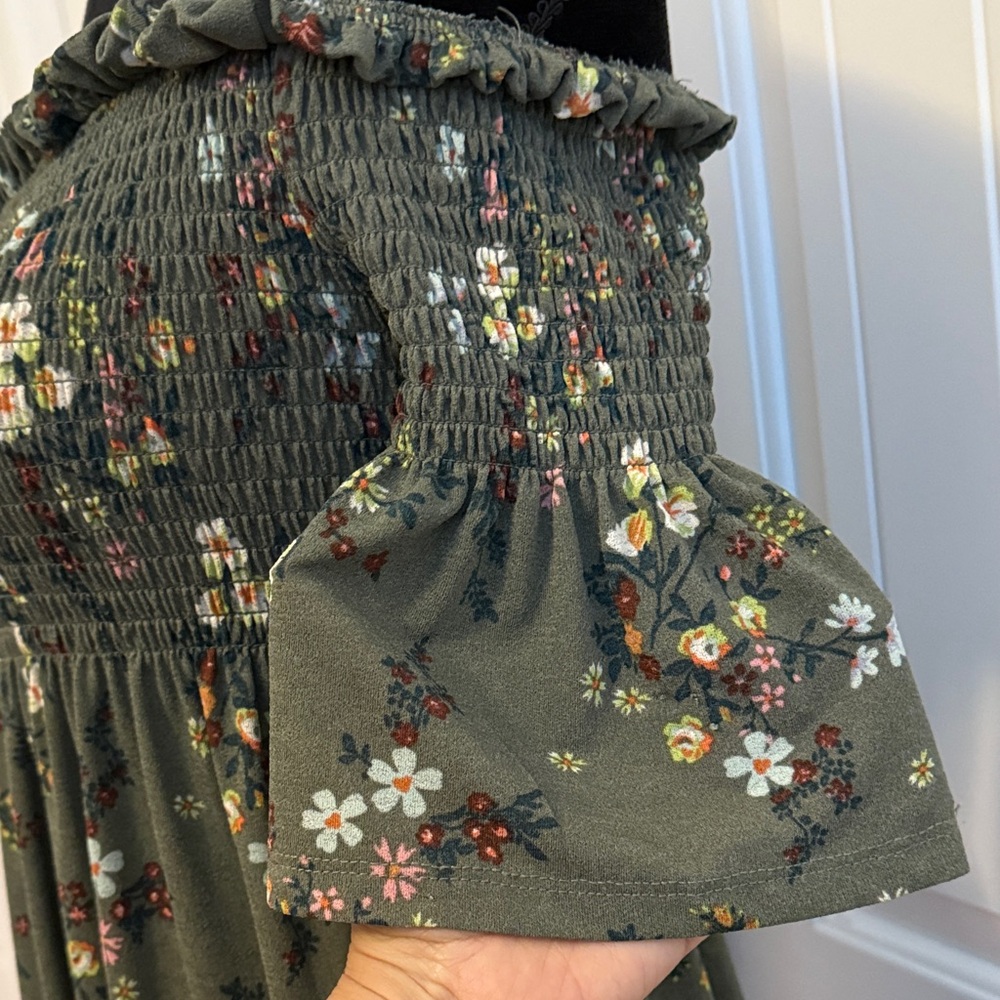 Xhilaration Olive Floral Off-Shoulder Dress‎ - Picture 3 of 7